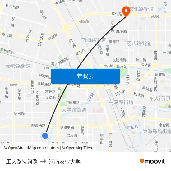 工人路汝河路 to 河南农业大学 map