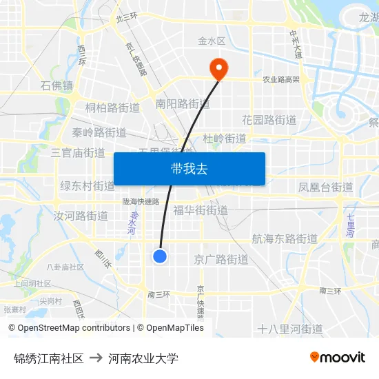 锦绣江南社区 to 河南农业大学 map