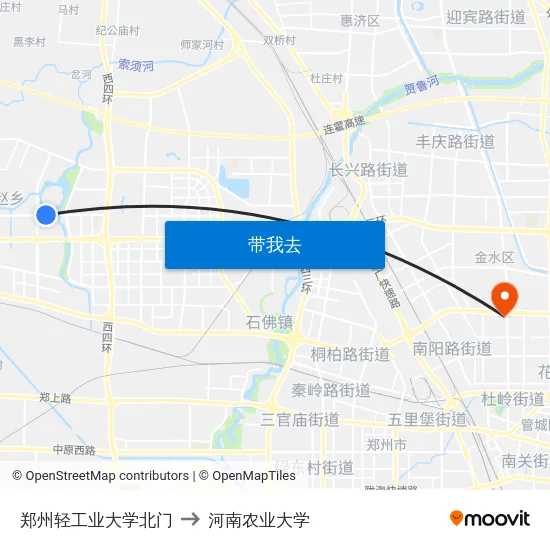 郑州轻工业大学北门 to 河南农业大学 map