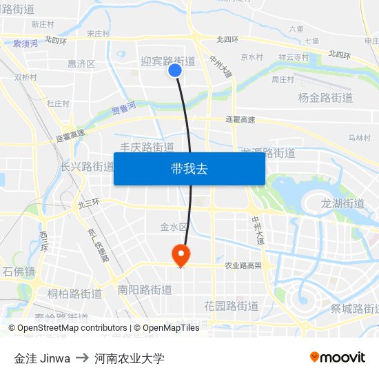 金洼 Jinwa to 河南农业大学 map