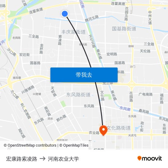 宏康路索凌路 to 河南农业大学 map