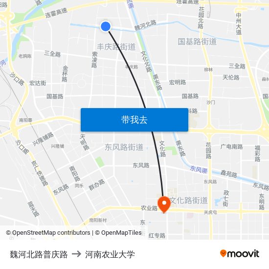 魏河北路普庆路 to 河南农业大学 map