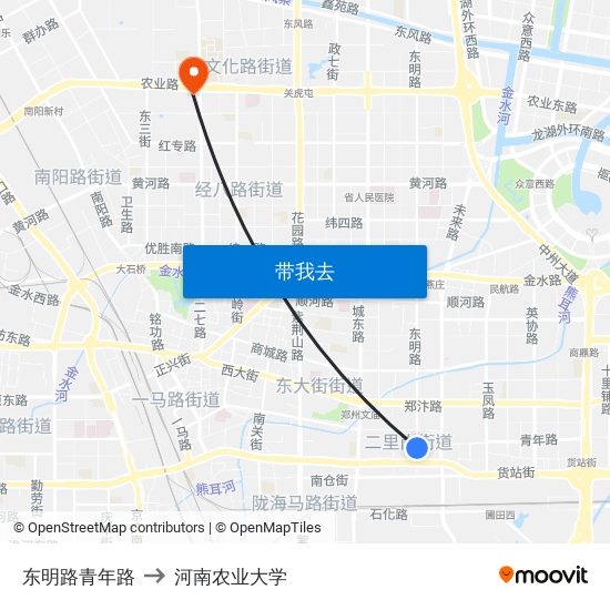 东明路青年路 to 河南农业大学 map