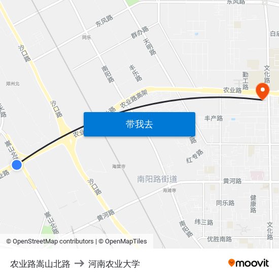 农业路嵩山北路 to 河南农业大学 map