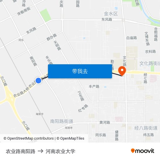 农业路南阳路 to 河南农业大学 map