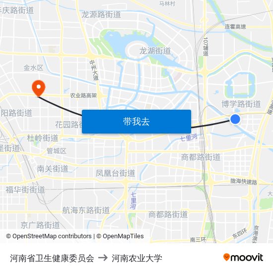 河南省卫生健康委员会 to 河南农业大学 map