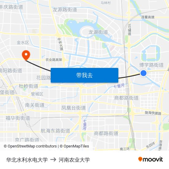 华北水利水电大学 to 河南农业大学 map