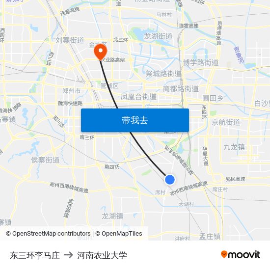 东三环李马庄 to 河南农业大学 map