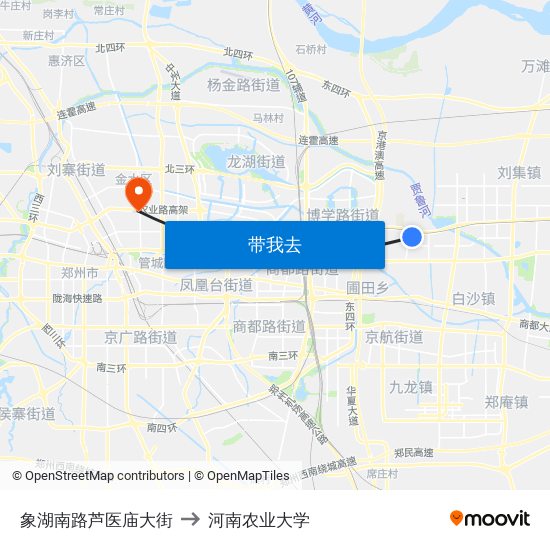 象湖南路芦医庙大街 to 河南农业大学 map