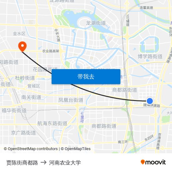 贾陈街商都路 to 河南农业大学 map