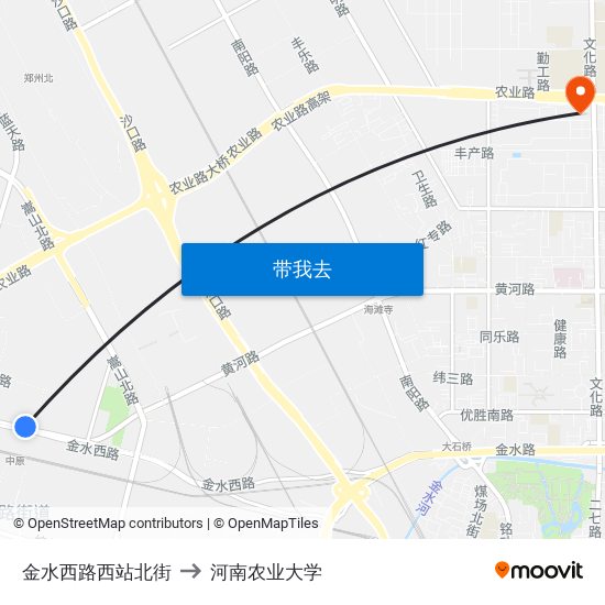 金水西路西站北街 to 河南农业大学 map