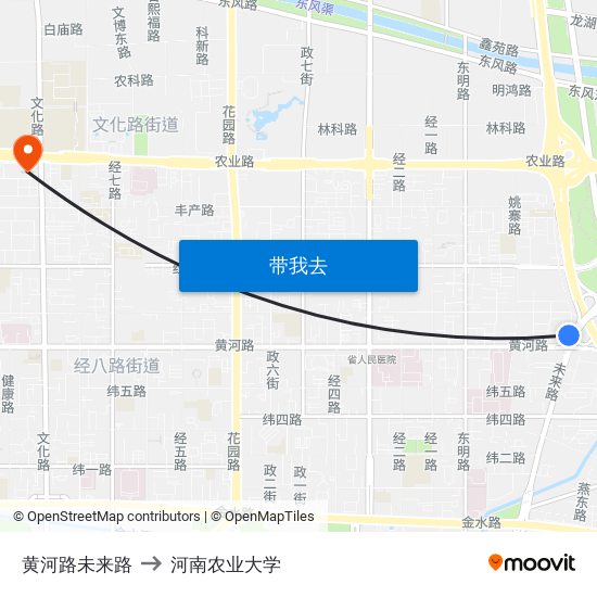 黄河路未来路 to 河南农业大学 map