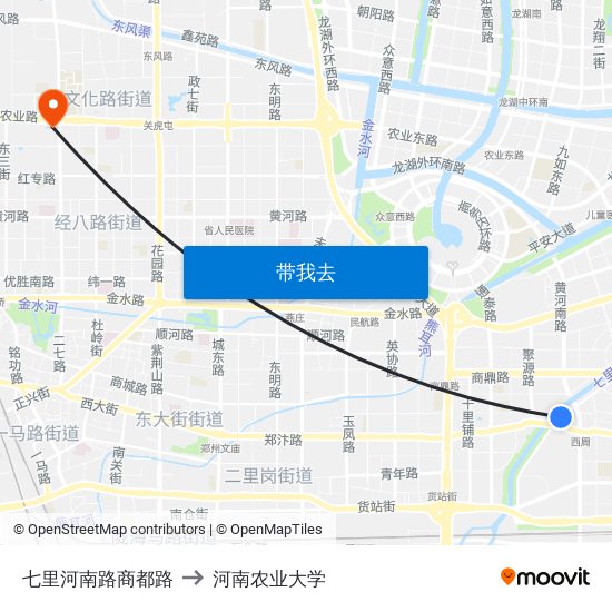 七里河南路商都路 to 河南农业大学 map