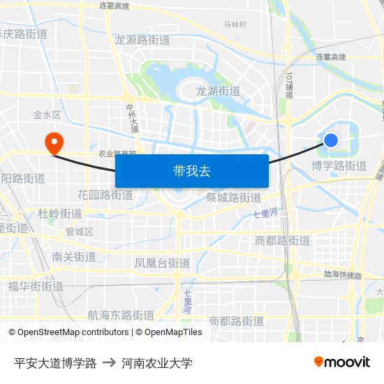 平安大道博学路 to 河南农业大学 map