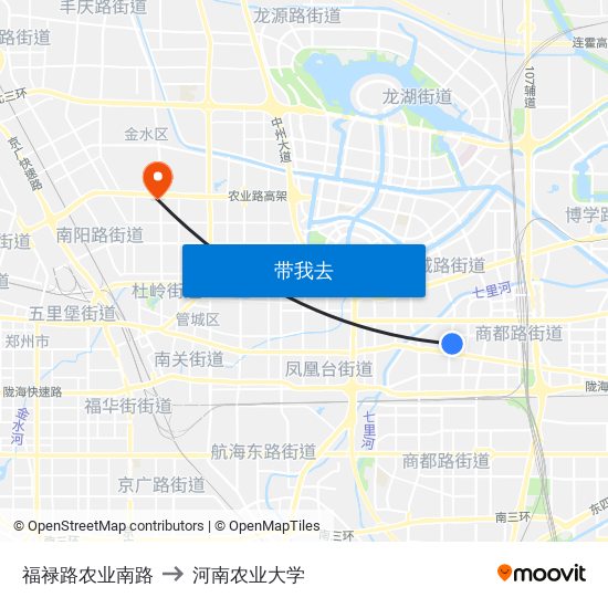 福禄路农业南路 to 河南农业大学 map