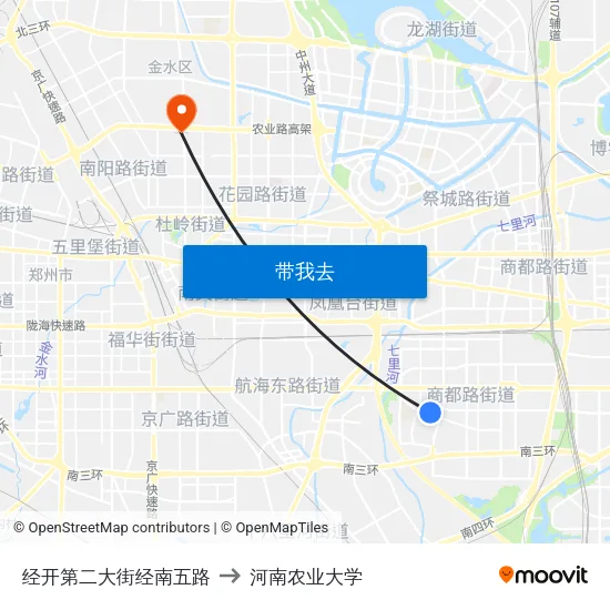 经开第二大街经南五路 to 河南农业大学 map