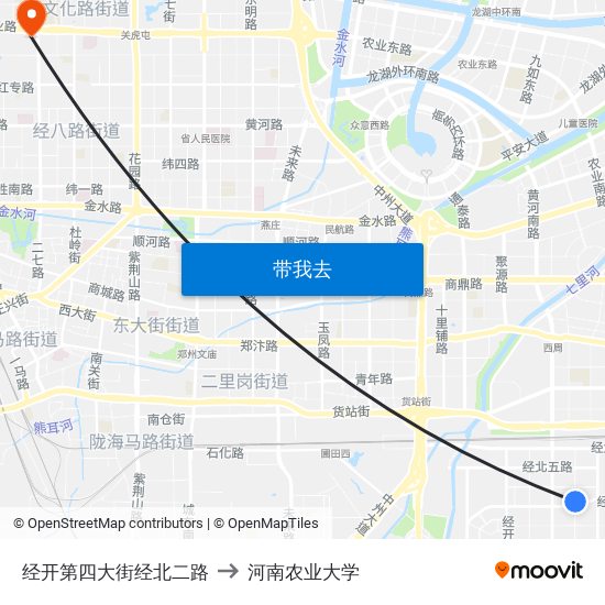 经开第四大街经北二路 to 河南农业大学 map