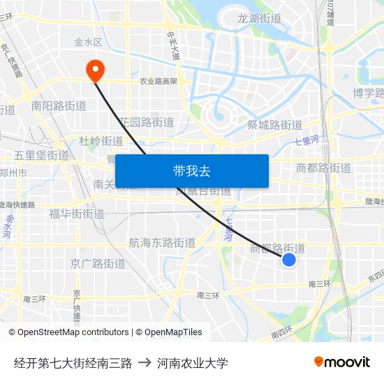 经开第七大街经南三路 to 河南农业大学 map