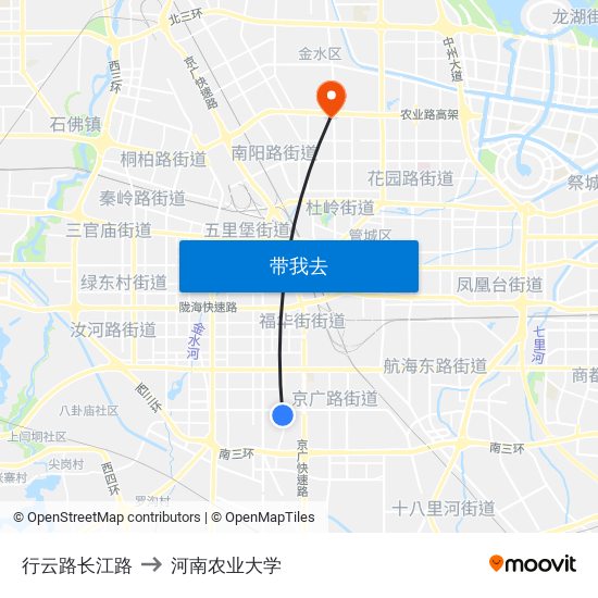 行云路长江路 to 河南农业大学 map