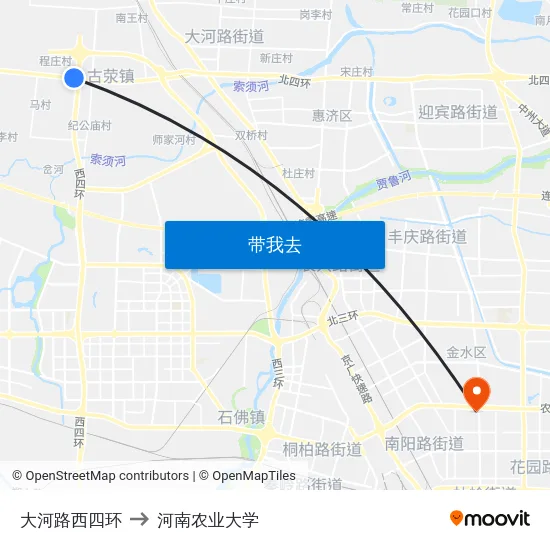 大河路西四环 to 河南农业大学 map
