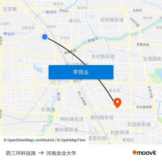 西三环科技路 to 河南农业大学 map