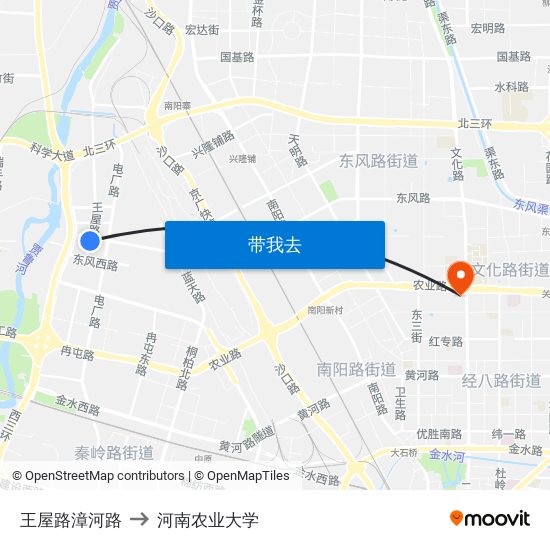 王屋路漳河路 to 河南农业大学 map