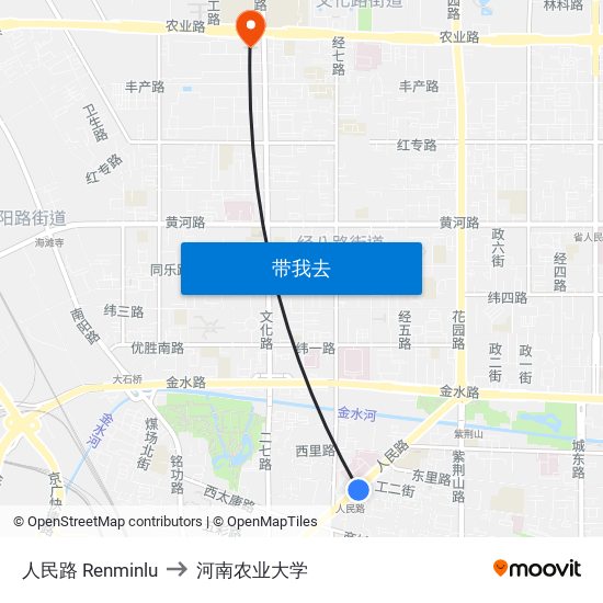 人民路 Renminlu to 河南农业大学 map