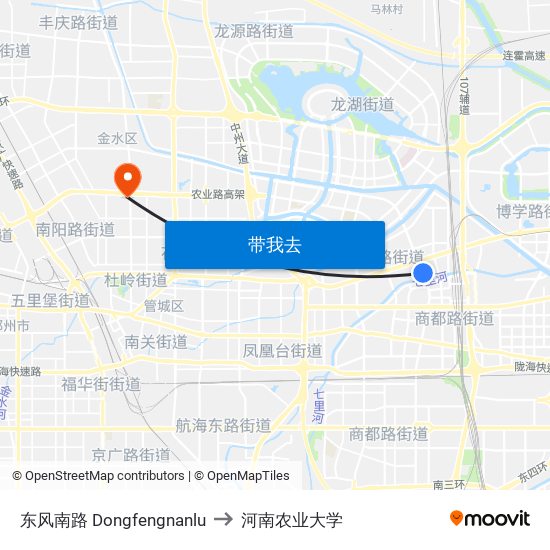 东风南路 Dongfengnanlu to 河南农业大学 map