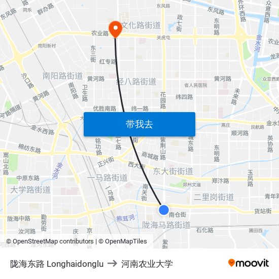 陇海东路 Longhaidonglu to 河南农业大学 map