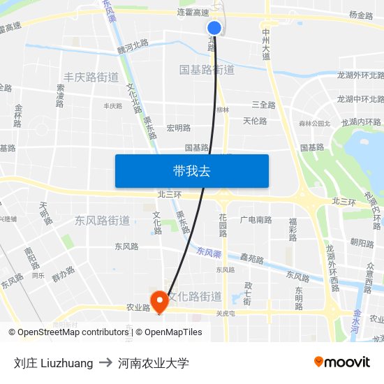 刘庄 Liuzhuang to 河南农业大学 map