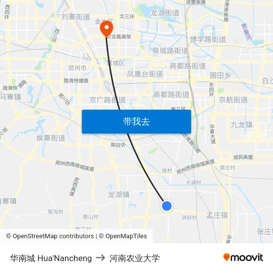 华南城 Hua'Nancheng to 河南农业大学 map