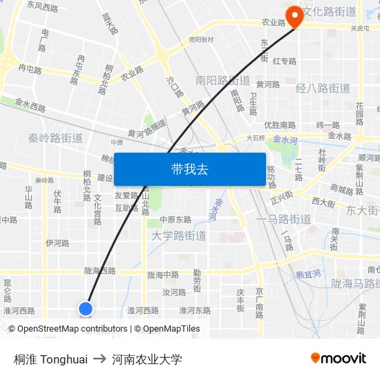 桐淮 Tonghuai to 河南农业大学 map