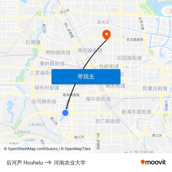 后河芦 Houhelu to 河南农业大学 map