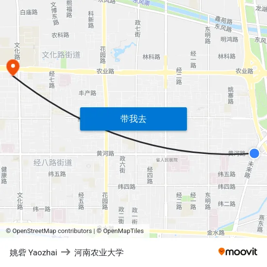 姚砦 Yaozhai to 河南农业大学 map