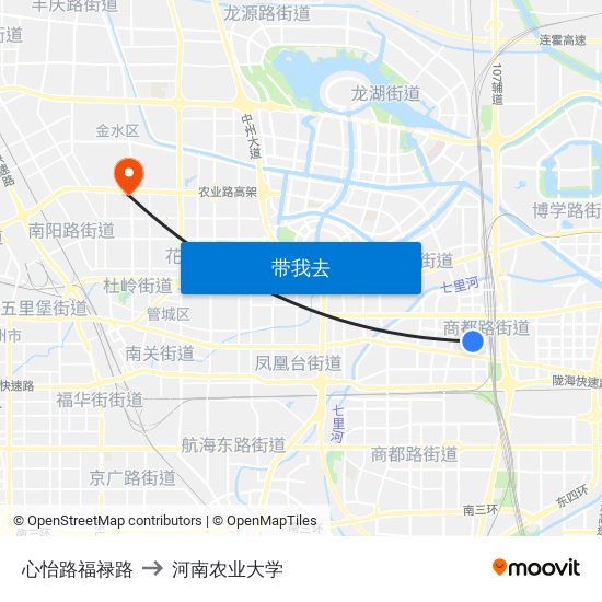 心怡路福禄路 to 河南农业大学 map