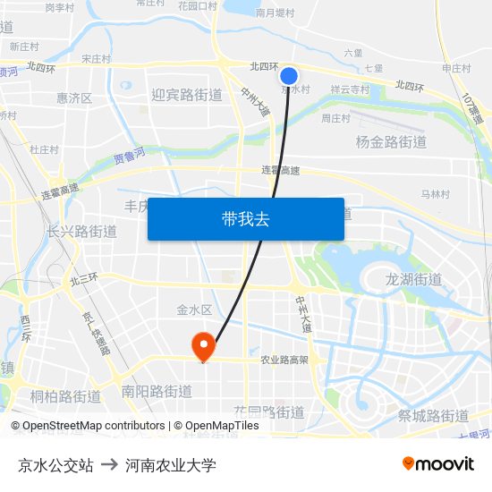 京水公交站 to 河南农业大学 map