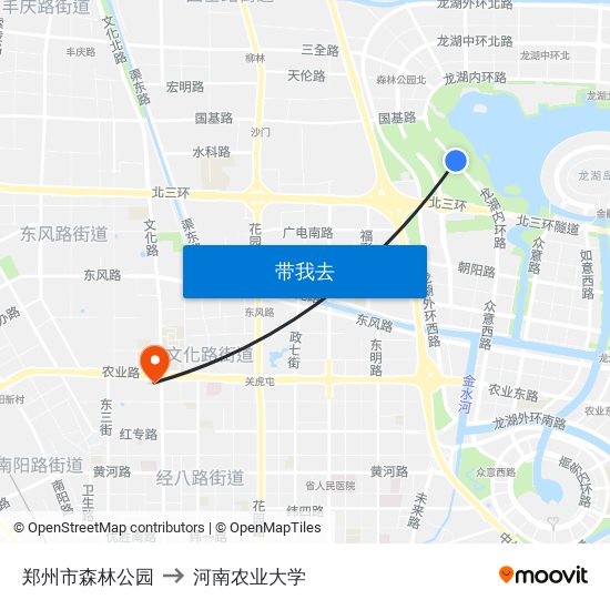 郑州市森林公园 to 河南农业大学 map