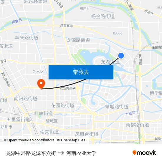 龙湖中环路龙源东六街 to 河南农业大学 map