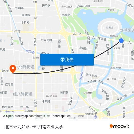 北三环九如路 to 河南农业大学 map