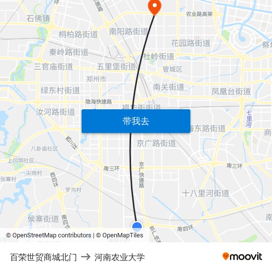 百荣世贸商城北门 to 河南农业大学 map