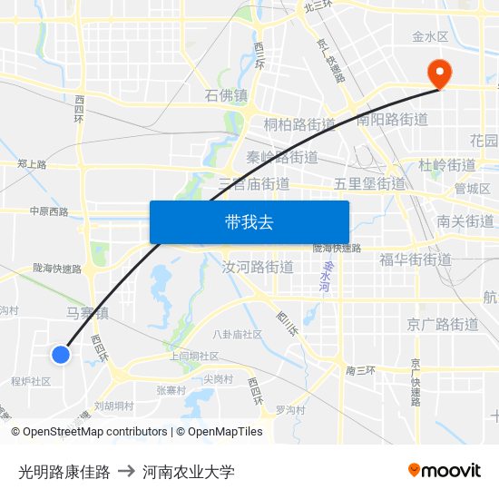光明路康佳路 to 河南农业大学 map
