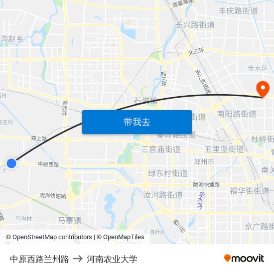 中原西路兰州路 to 河南农业大学 map