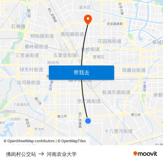 佛岗村公交站 to 河南农业大学 map