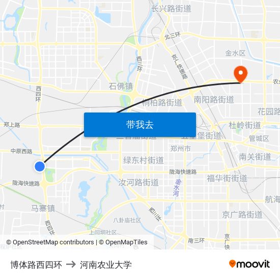 博体路西四环 to 河南农业大学 map