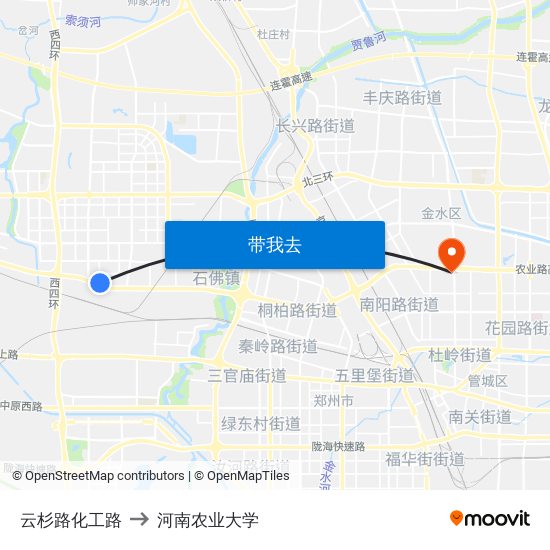 云杉路化工路 to 河南农业大学 map