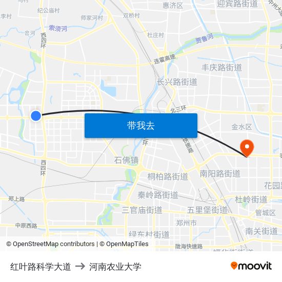 红叶路科学大道 to 河南农业大学 map