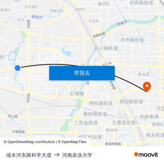 须水河东路科学大道 to 河南农业大学 map