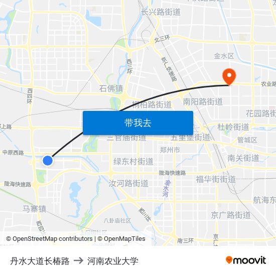 丹水大道长椿路 to 河南农业大学 map