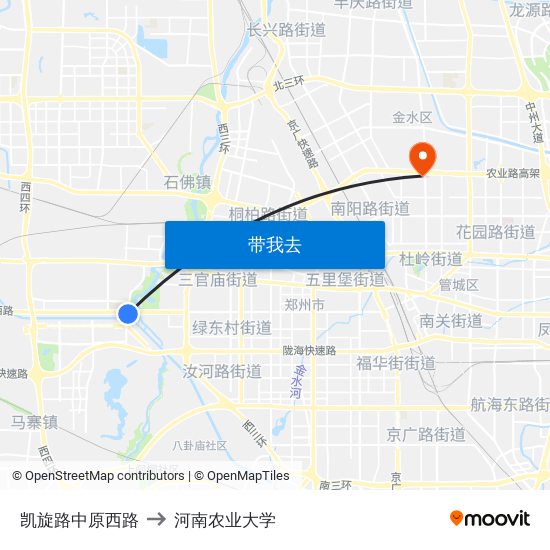 凯旋路中原西路 to 河南农业大学 map