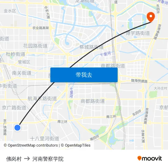 佛岗村 to 河南警察学院 map